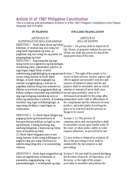 Article III of 1987 Philippine Constitution .
